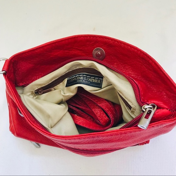 Genuine leather red crossbody/clutch bag - Picture 3 of 6